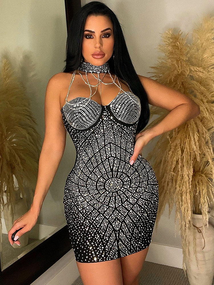Sparkly Rhinestone Club Party Dress - Doyerl brillante diamantes de imitación vestido