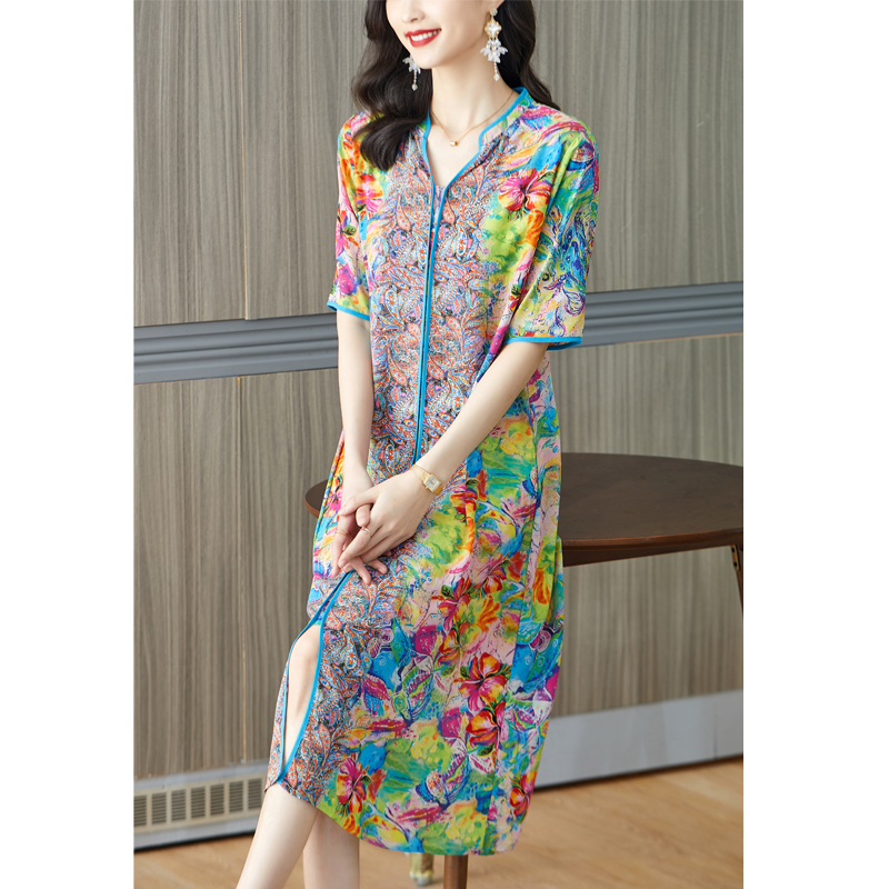 French Vintage Floral Midi Dress - Vestido Midi de seda de morera