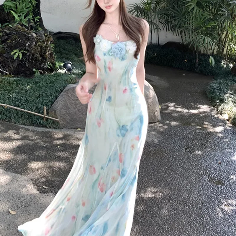 French Vintage Floral Midi Dress - Vestido Midi japonés Kawaii Y2k para