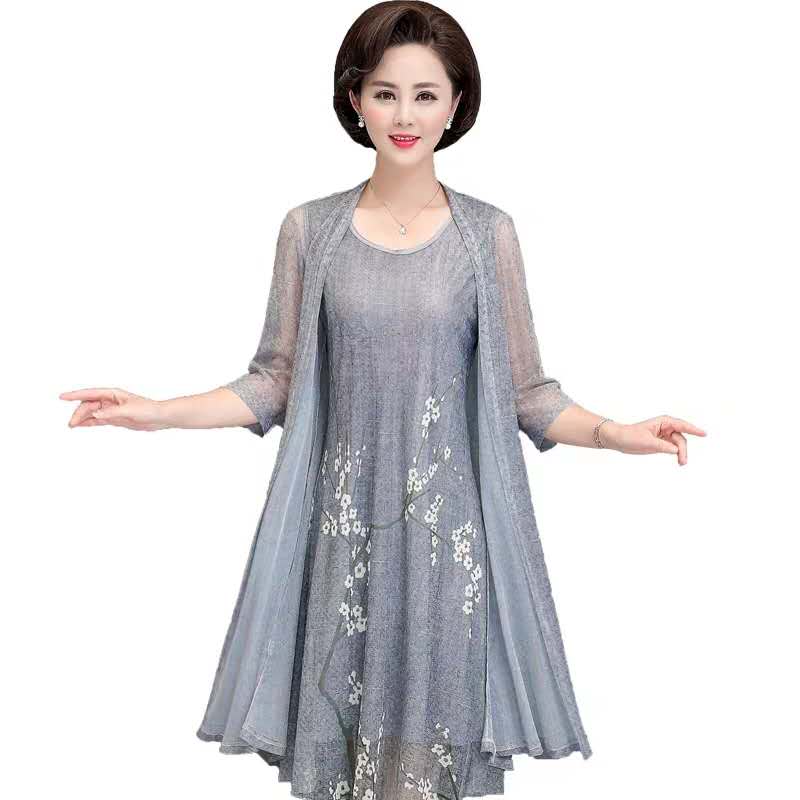 French Vintage Floral Midi Dress - Conjunto de 2 piezas de lino