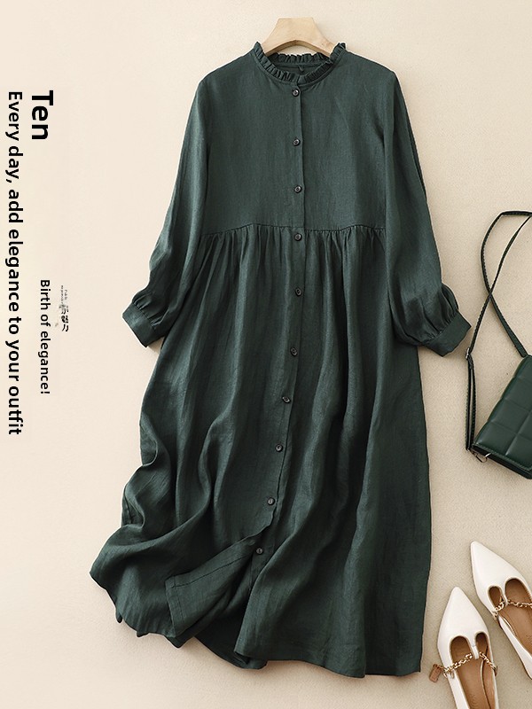 Vestido Casual Holgado de Algo - Casual Loose Linen Shirt Dress reseña y precio