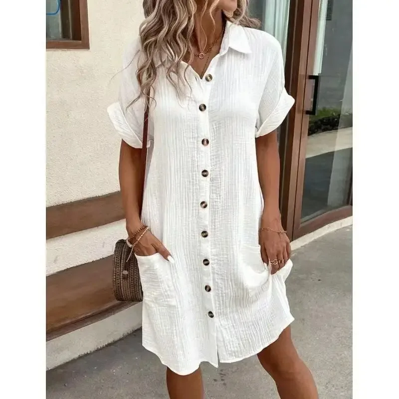 Vestido de estilo informal, de - Casual Loose Linen Shirt Dress reseña y precio