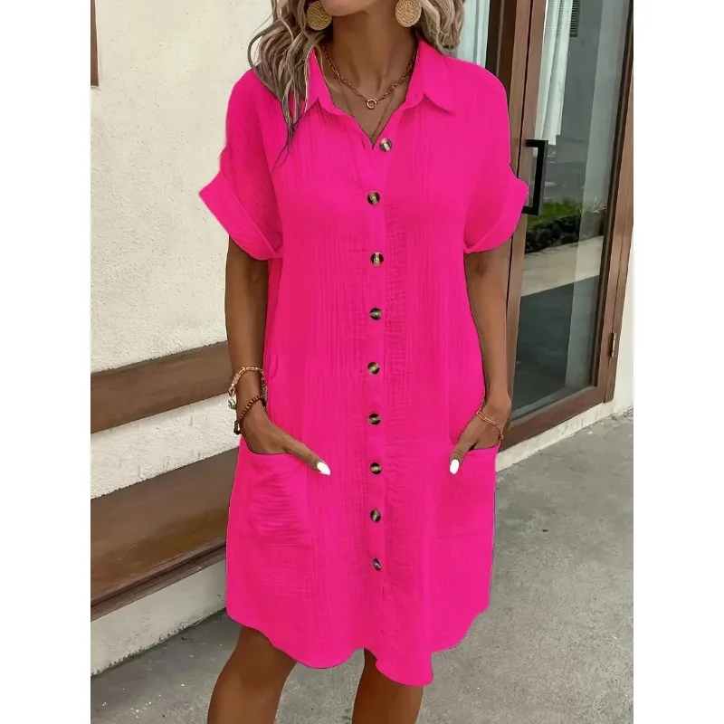 Vestido de estilo informal, de - Casual Loose Linen Shirt Dress reseña y precio