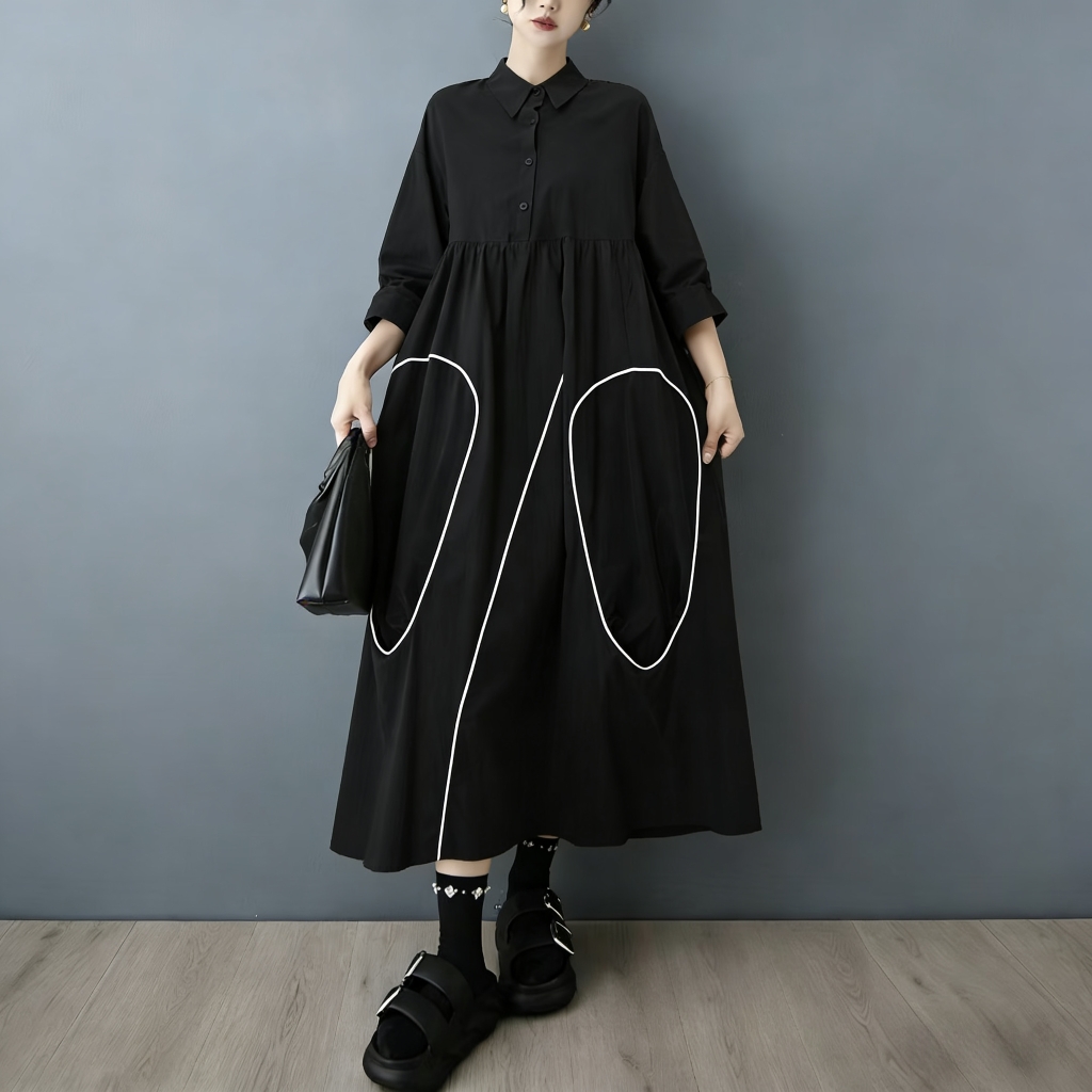Vestido Camisero Asimétrico de - Korean Style A Line Shirt Dress reseña y precio