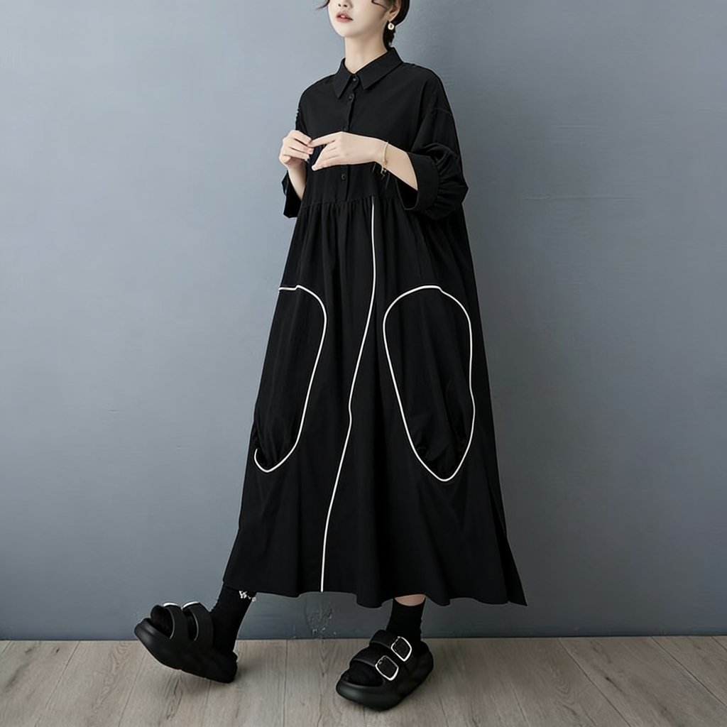 Vestido Camisero Asimétrico de - Korean Style A Line Shirt Dress reseña y precio