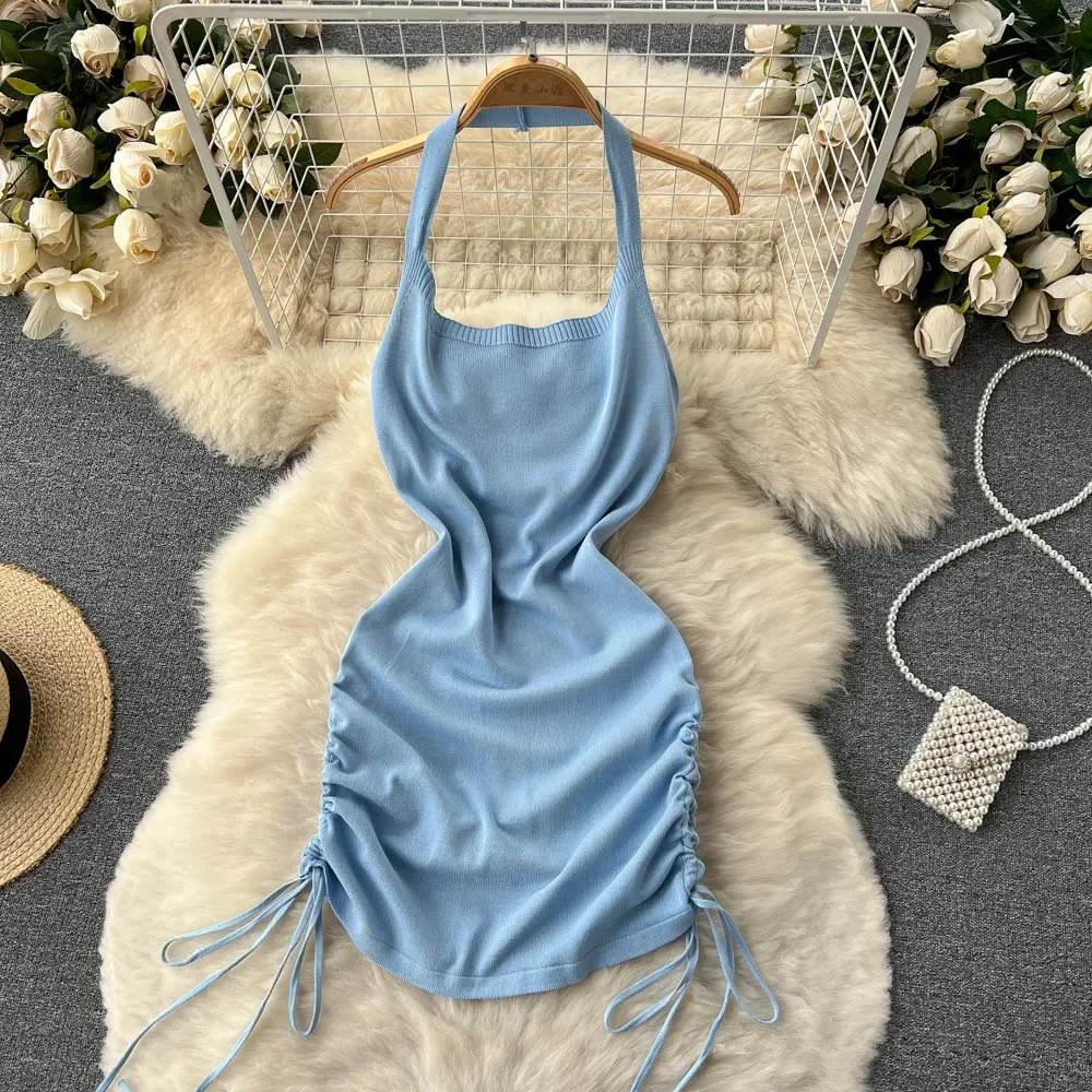 Vestido de punto liso Y2K para - Y2K Backless Halter Mini Dress reseña y precio