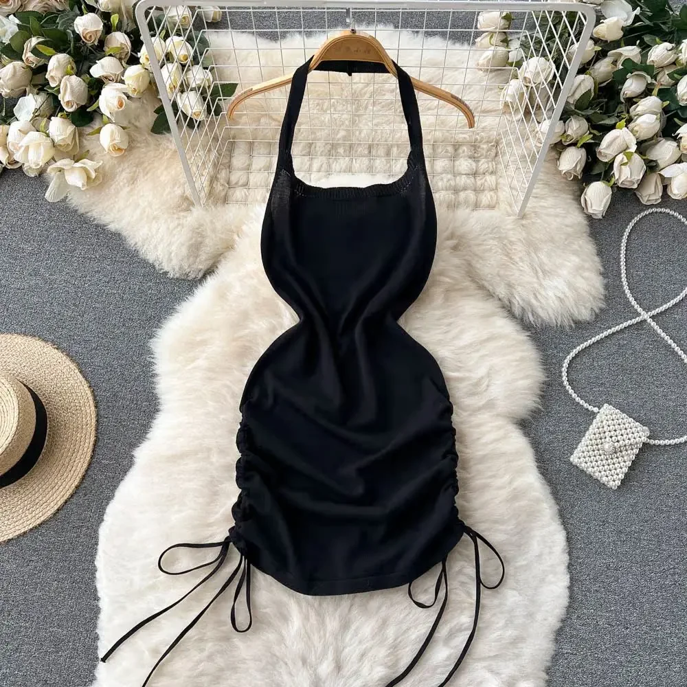 Vestido de punto liso Y2K para - Y2K Backless Halter Mini Dress reseña y precio