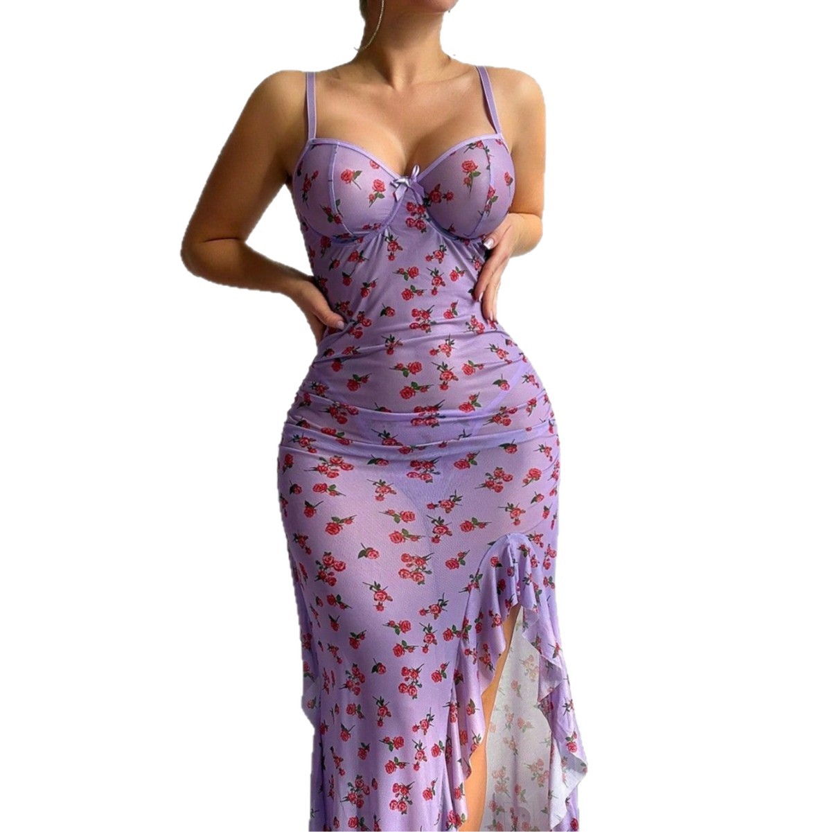 Lencería sexy de talla grande  - Sexy Mesh Sheer Bodycon Dress reseña y precio